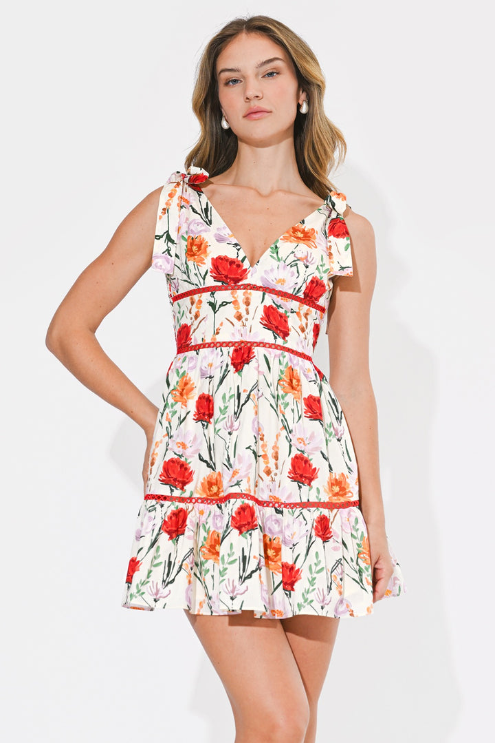 WRENLEE FLORAL FIT &amp; FLARE MINI DRESS
