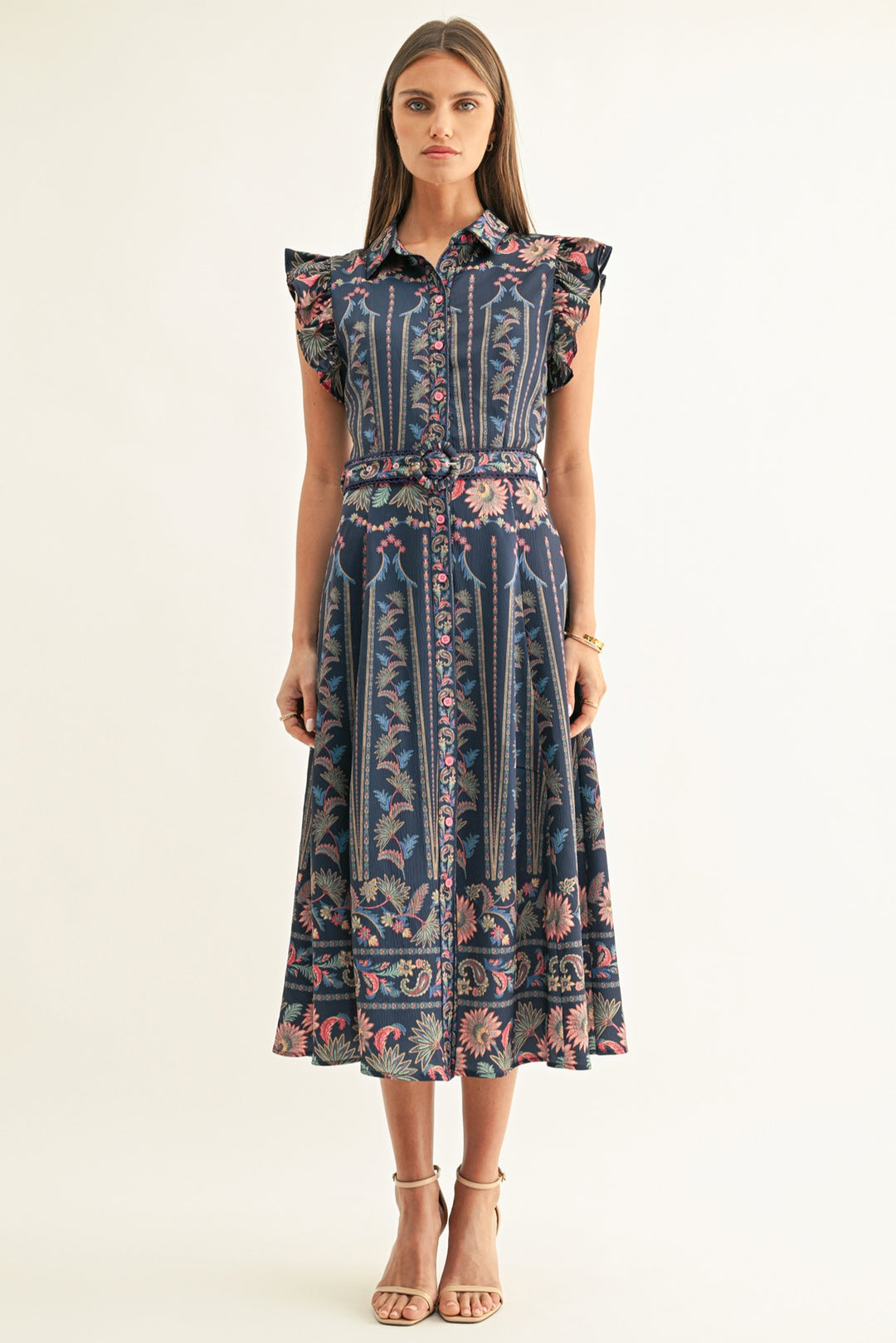 KARLY RUFFLED SLEEVES SHIRT MIDI DRESS