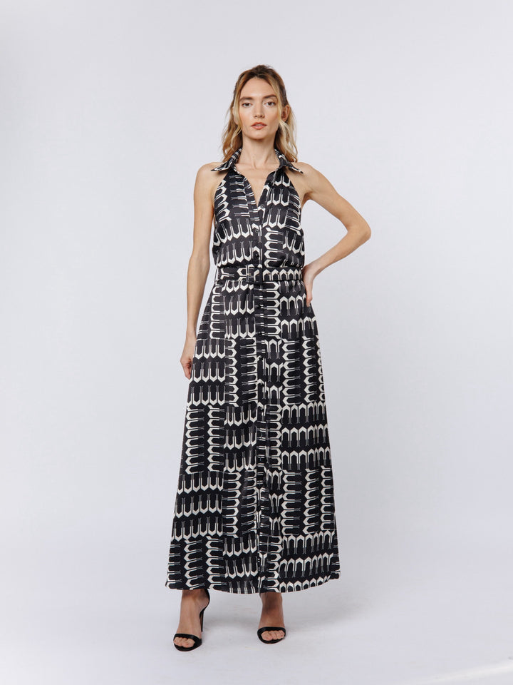 KAISA ABSTRACT GEO HALTER MAXI DRESS