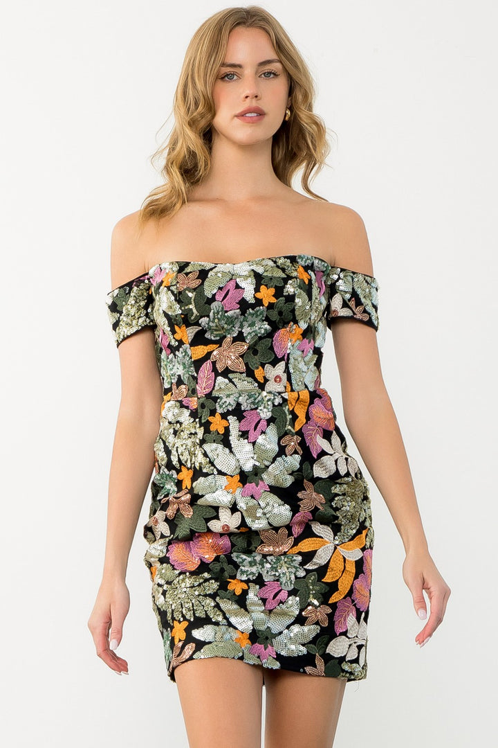 EMBROIDERED FLORAL SEQUIN DRESS