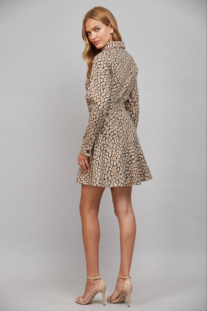 ANIMAL PRINT BELTED SHIRT DRESS