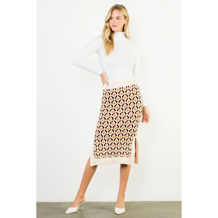 GEOMETRIC JACQUARD KNIT MIDI SKIRT