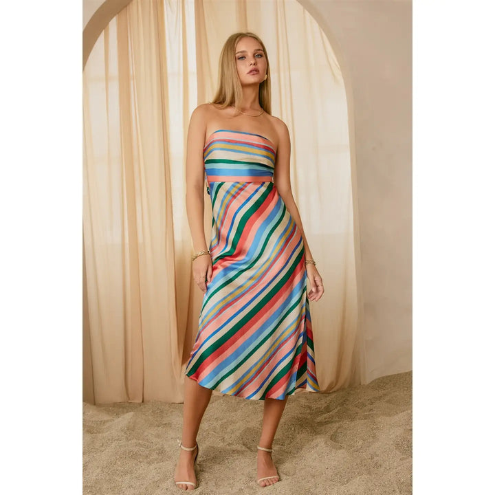 COLOR RUSH CUTOUT AND TIE TUBE MIDI DRESS