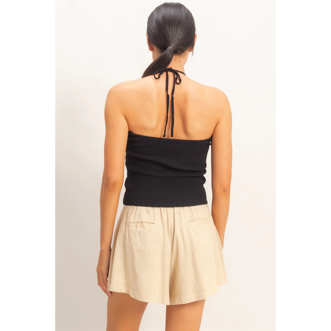 RIBBED HALTER TOP WITH TWIST