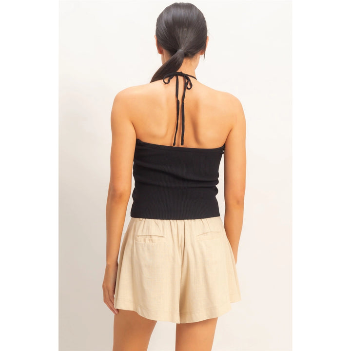 RIBBED HALTER TOP WITH TWIST