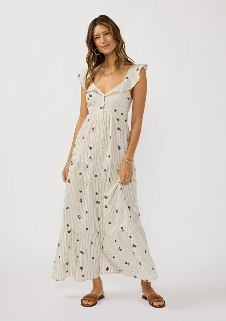 STRIPE BUTTON DOWN MAXI DRESS WITH POCKETS