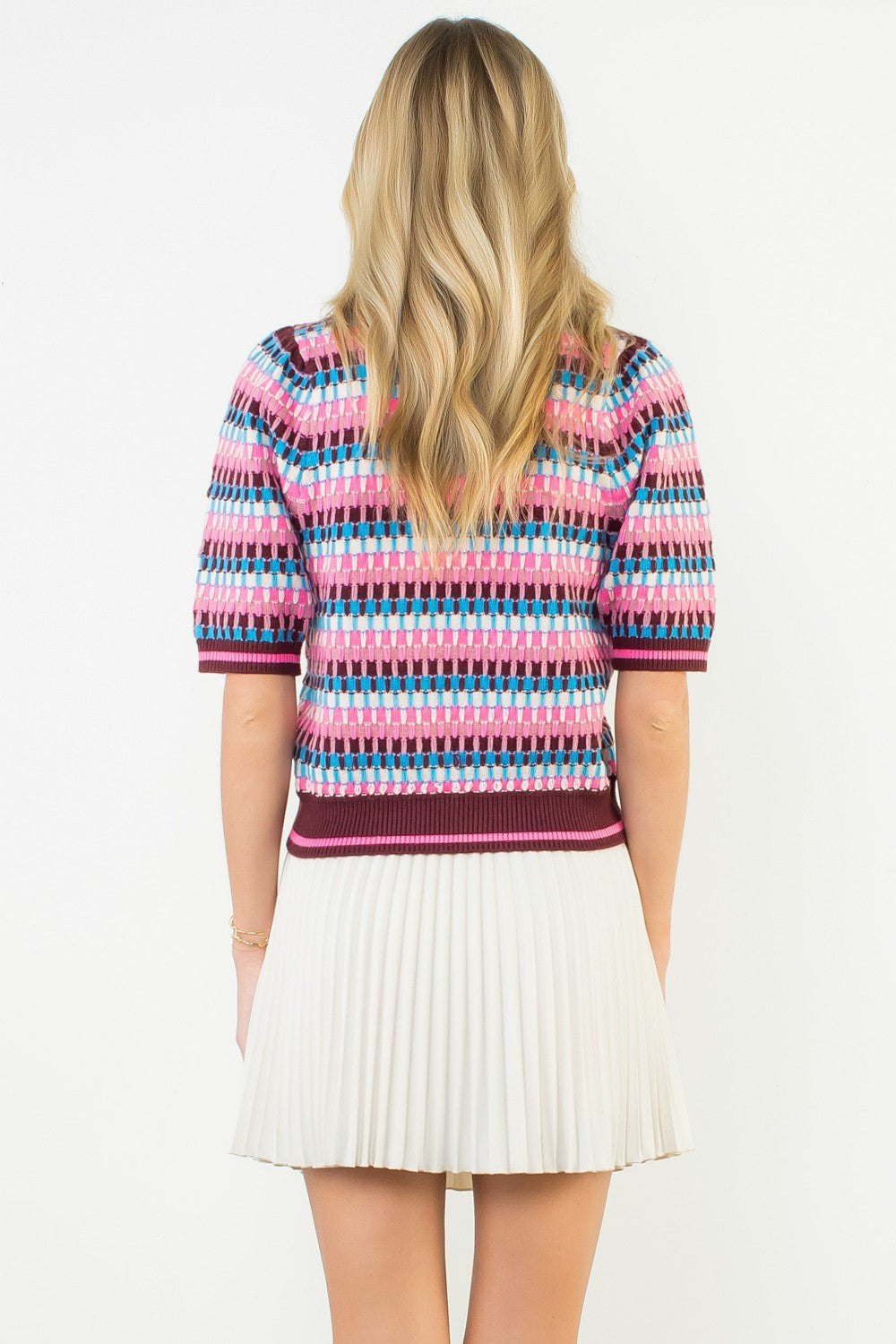 SHORT SLEEVE MULTI COLOR KNIT TOP