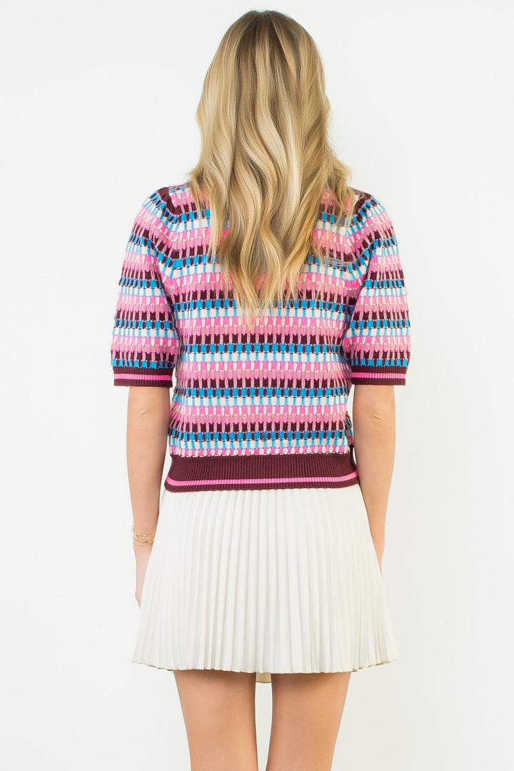 SHORT SLEEVE MULTI COLOR KNIT TOP