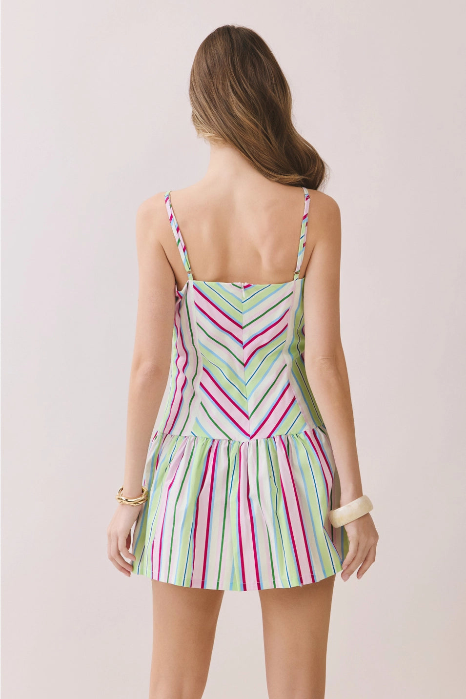 MULTI STRIPE DROP WAIST SLEEVELESS MINI DRESS