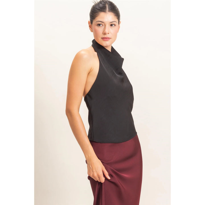 DRAPED HALTER SATIN TOP