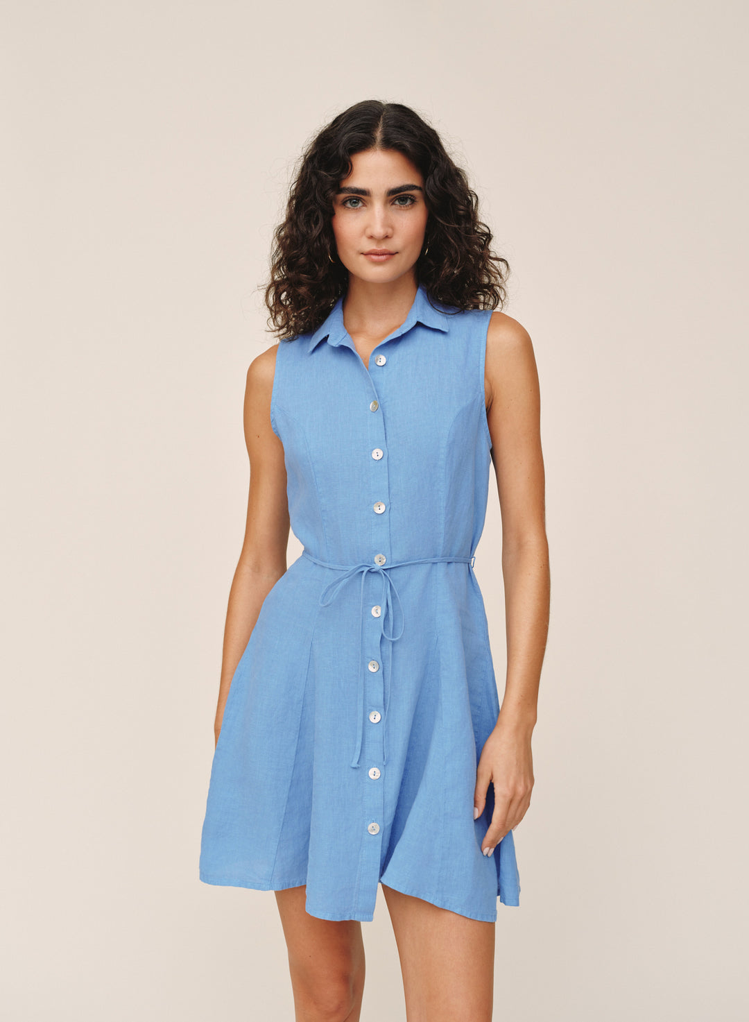 B6789-331-302 - SLEEVELESS SEAMED SHIRT DRESS