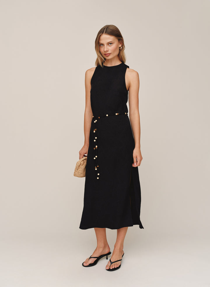 B6995-W94-302 - BIAS MIDI DRESS WITH BEADED BELT
