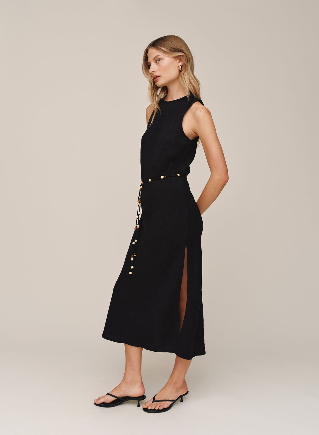 B6995-W94-302 - BIAS MIDI DRESS WITH BEADED BELT