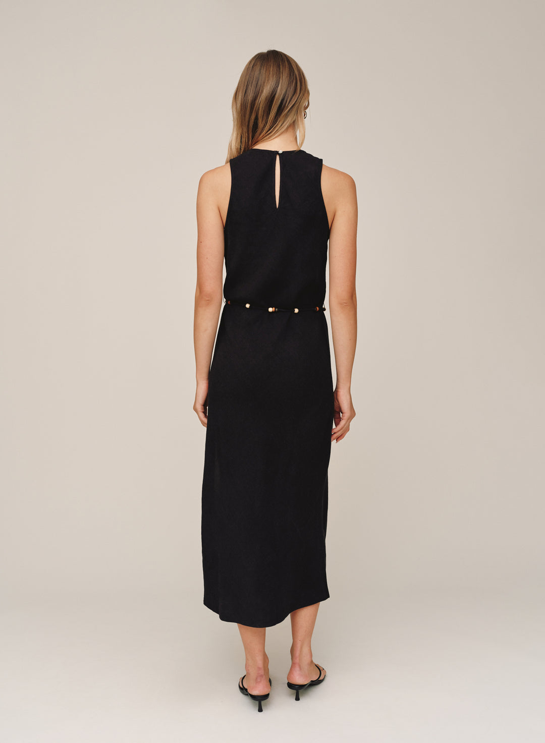 B6995-W94-302 - BIAS MIDI DRESS WITH BEADED BELT