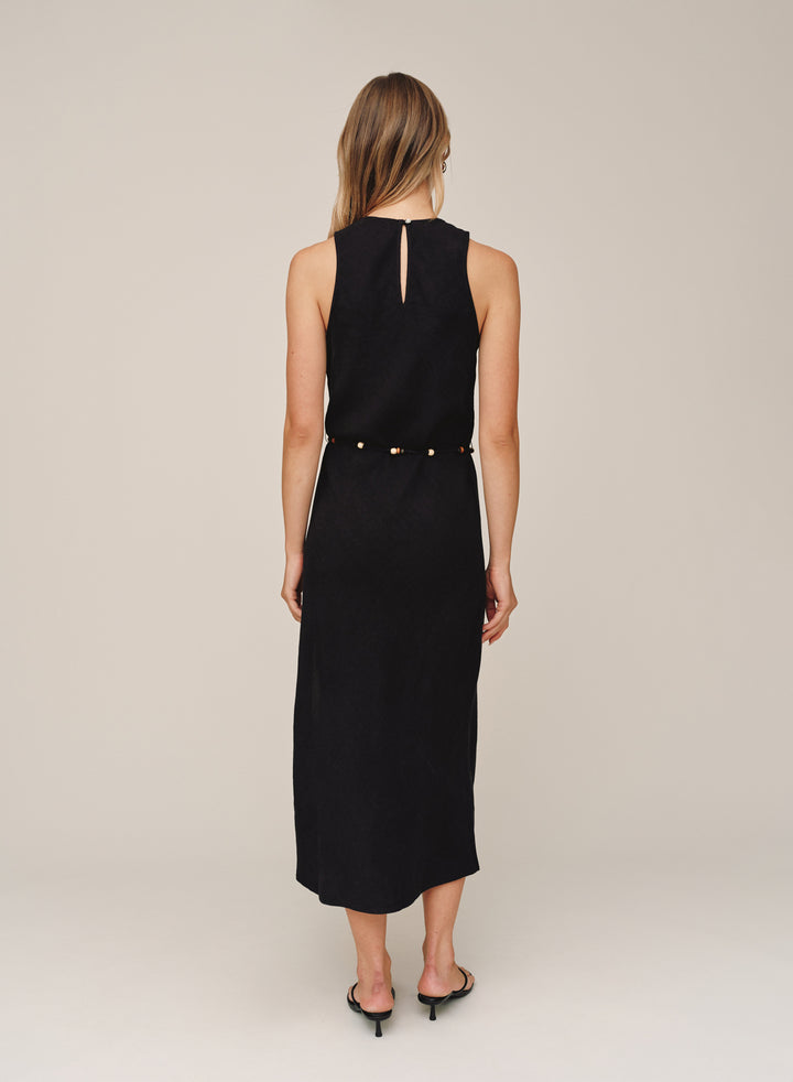 B6995-W94-302 - BIAS MIDI DRESS WITH BEADED BELT