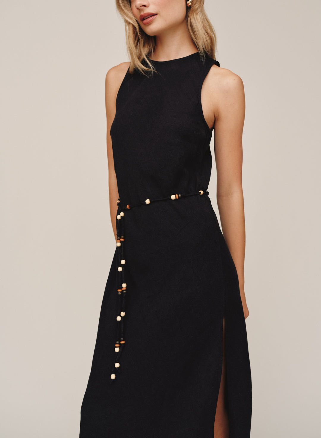 B6995-W94-302 - BIAS MIDI DRESS WITH BEADED BELT