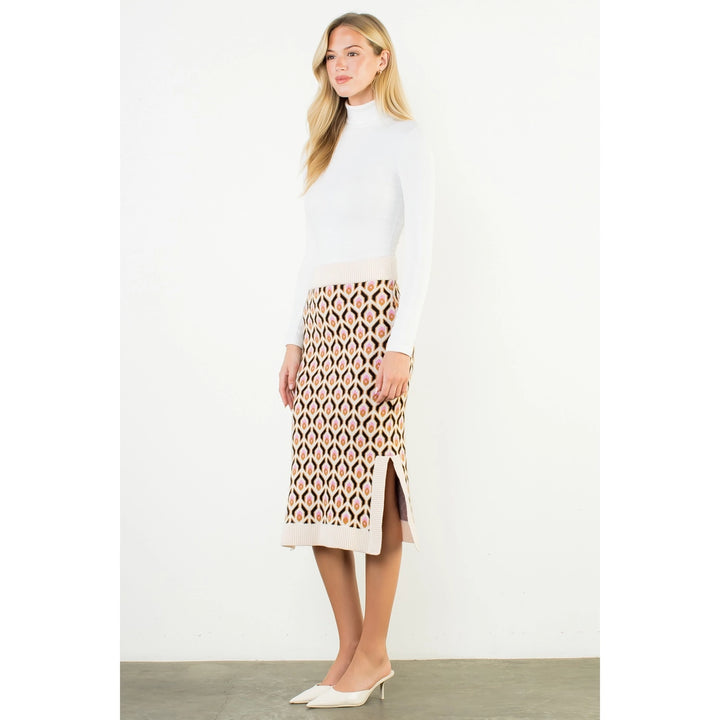 GEOMETRIC JACQUARD KNIT MIDI SKIRT