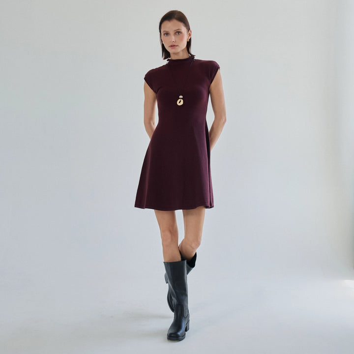 MOCK NECK FIT &amp; FLARE MINI SWEATER DRESS