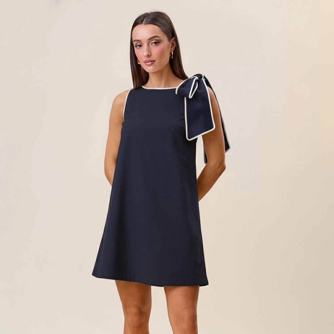 TIE SHOULDER MINI SHIFT DRESS