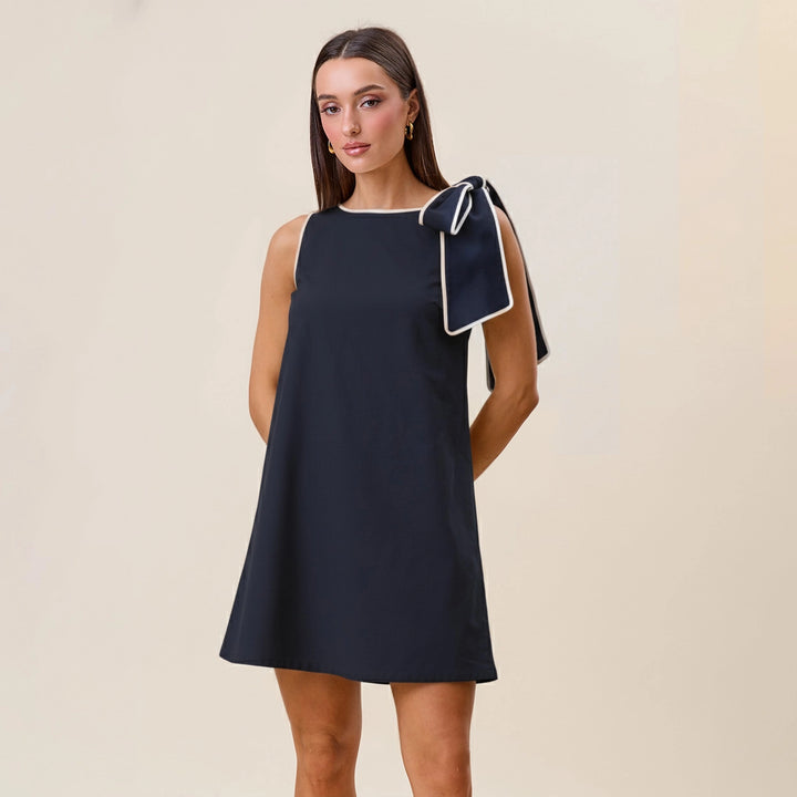 TIE SHOULDER MINI SHIFT DRESS