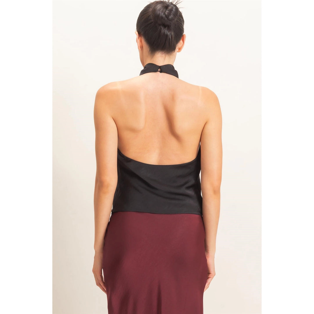 DRAPED HALTER SATIN TOP
