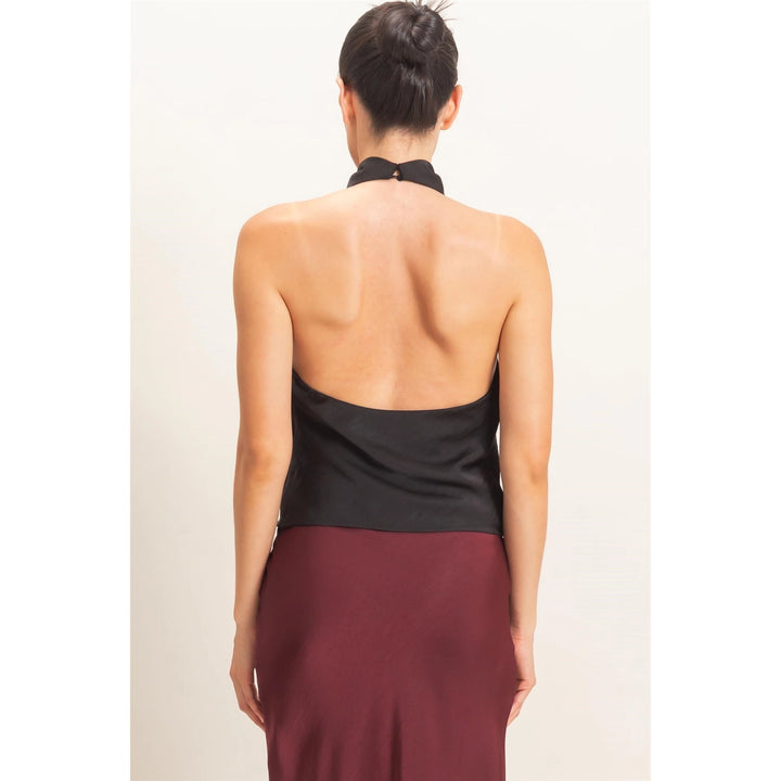 DRAPED HALTER SATIN TOP