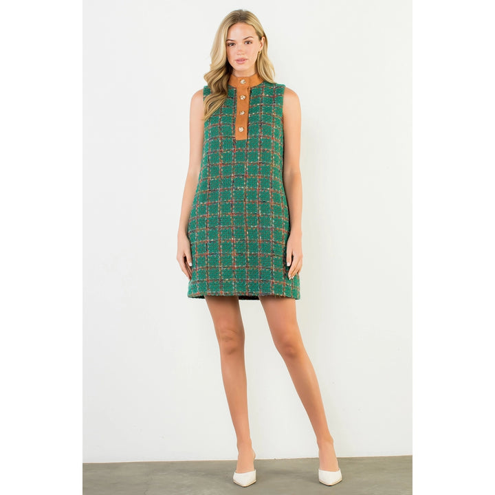 SLEEVELESS TWEED KNIT DRESS