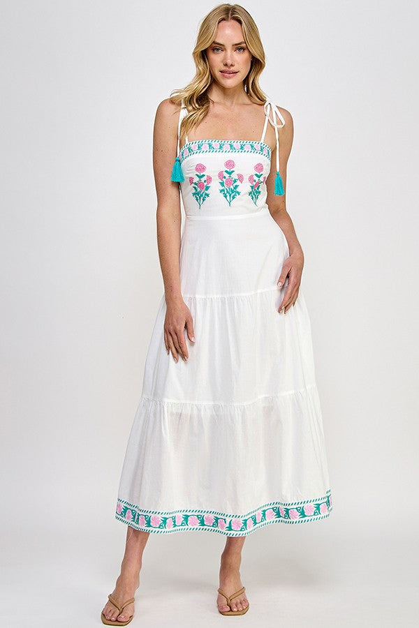 BORDER EMBROIDERED MAXI DRESS