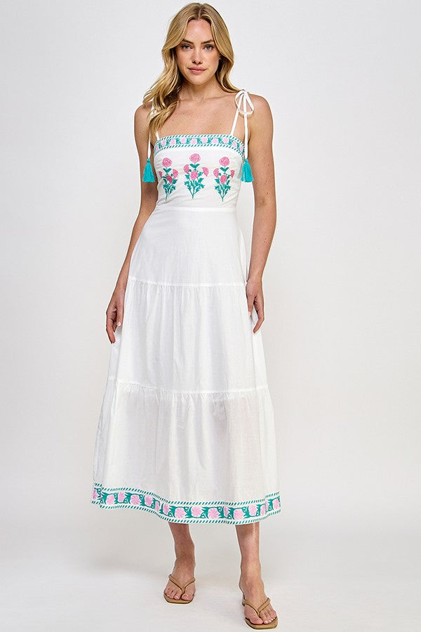 BORDER EMBROIDERED MAXI DRESS