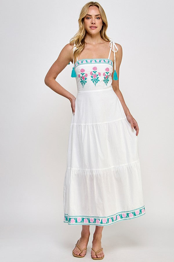 BORDER EMBROIDERED MAXI DRESS