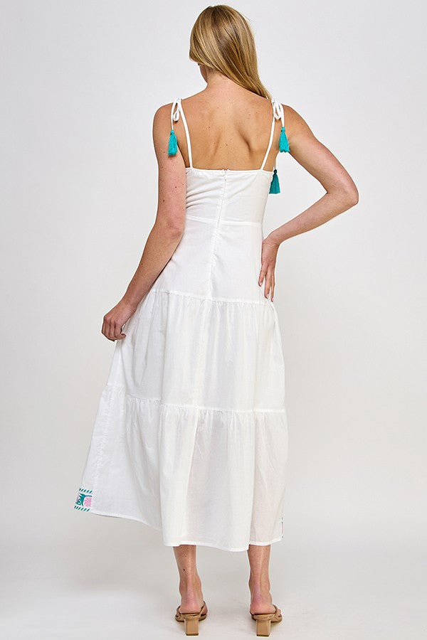 BORDER EMBROIDERED MAXI DRESS