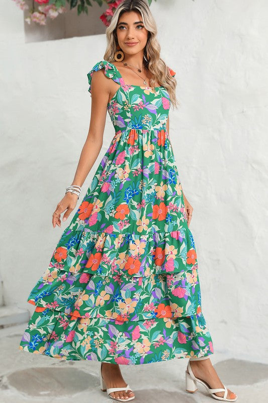 Boho Floral Ruffle Sleeveless Tiered Maxi Dress | Copper Penny