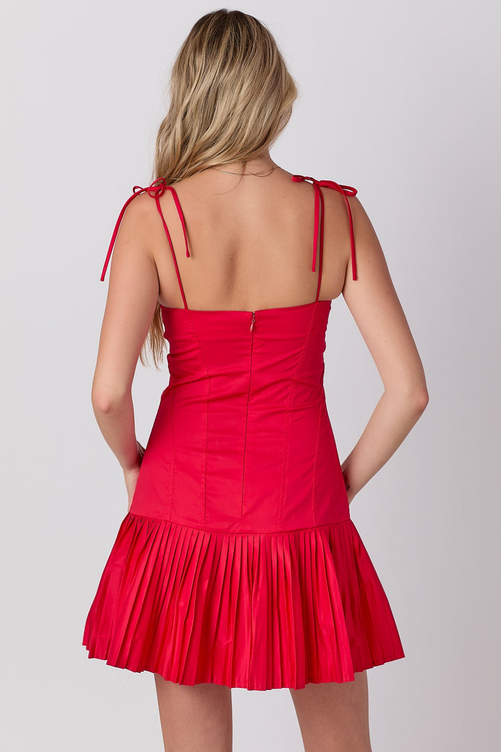 SWEETHEART NECKLINE PLEATS MINI DRESS