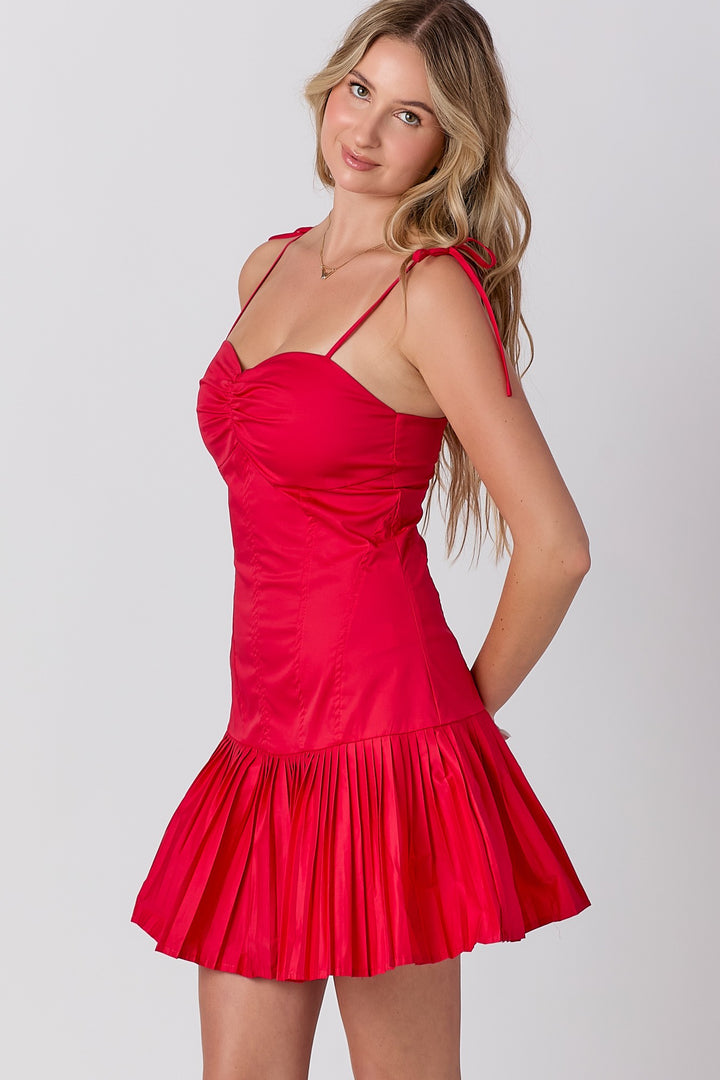 SWEETHEART NECKLINE PLEATS MINI DRESS