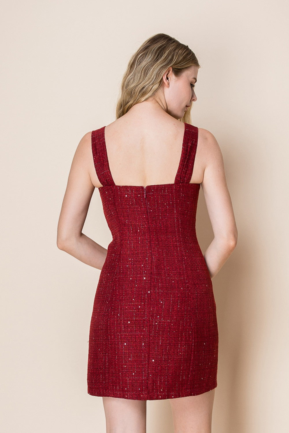 Red Tweed Embellished with Sparkling Classic Christmas Dress Red / Medium / GMD401086 Red Tweed Embellished with Sparkling Classic Christmas Dress Red / Medium / GMD401086