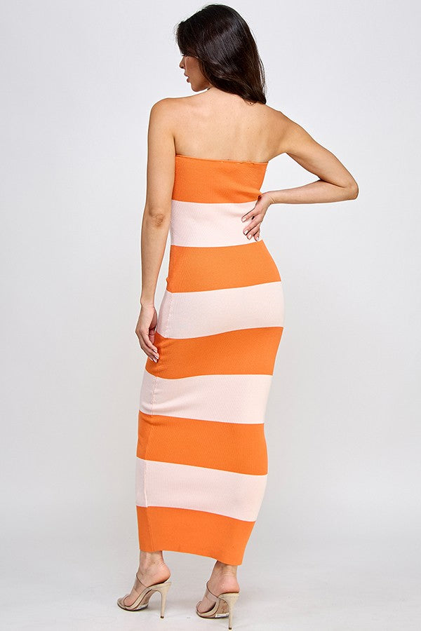 BODYCON STRIPED MAXI DRESS
