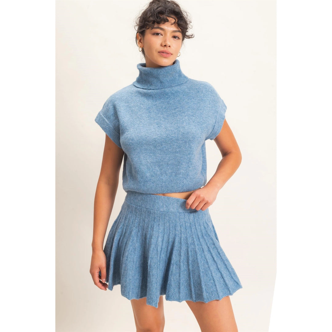 TURTLENECK CROP TOP &amp; PLEATED SKIRT SET
