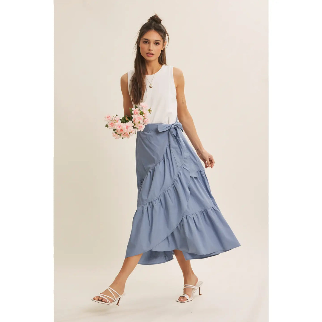 COASTAL BLUE TIERED WRAP TWOFER MIDI DRESS – Copper Penny