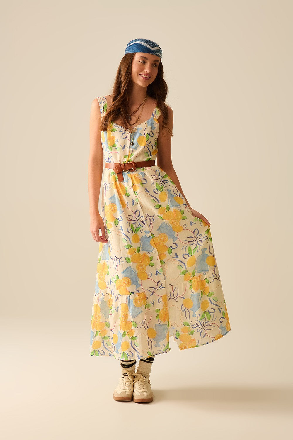 lemon print maxi dress Silvia Tiered 5% triacetate Care instructions MAXI STRAPLESS DRESS WITH LEMON