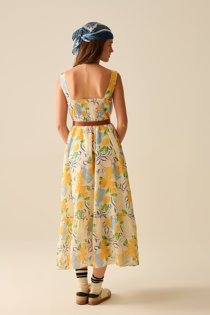MAXI STRAPLESS DRESS WITH LEMON PRINT
