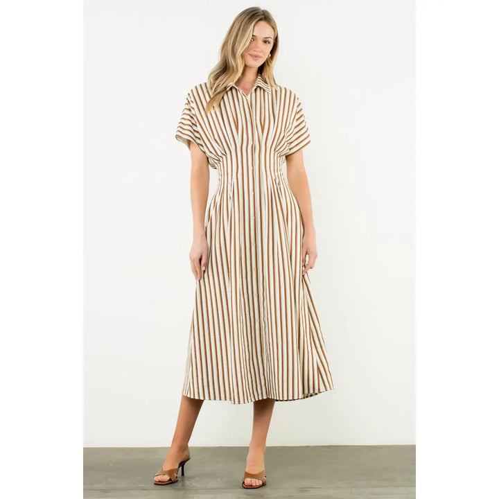 STRIPED BUTTON UP MAXI DRESS