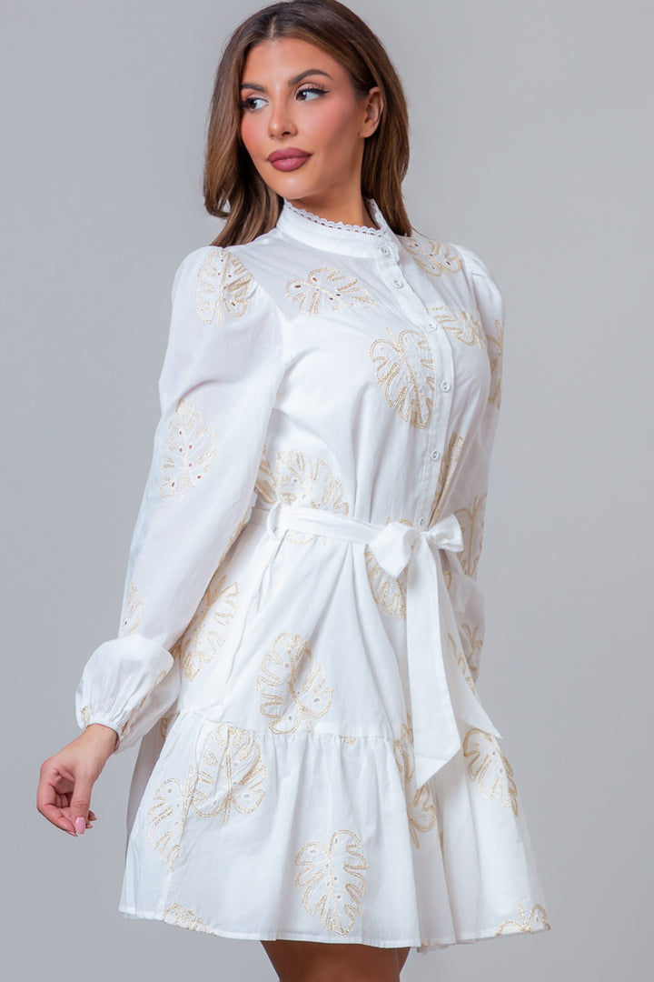 MANDERINE COLLAR MINI DRESS WITH BELT