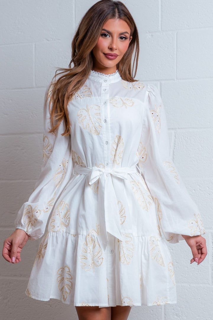 MANDERINE COLLAR MINI DRESS WITH BELT