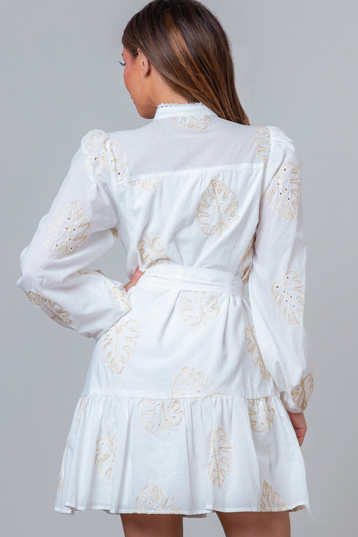 MANDERINE COLLAR MINI DRESS WITH BELT