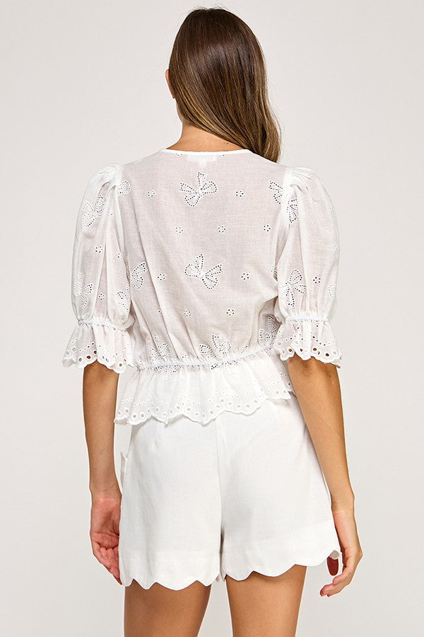 SHORT SLEEVE LACED TOP