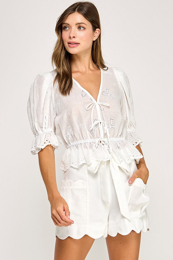 SHORT SLEEVE LACED TOP