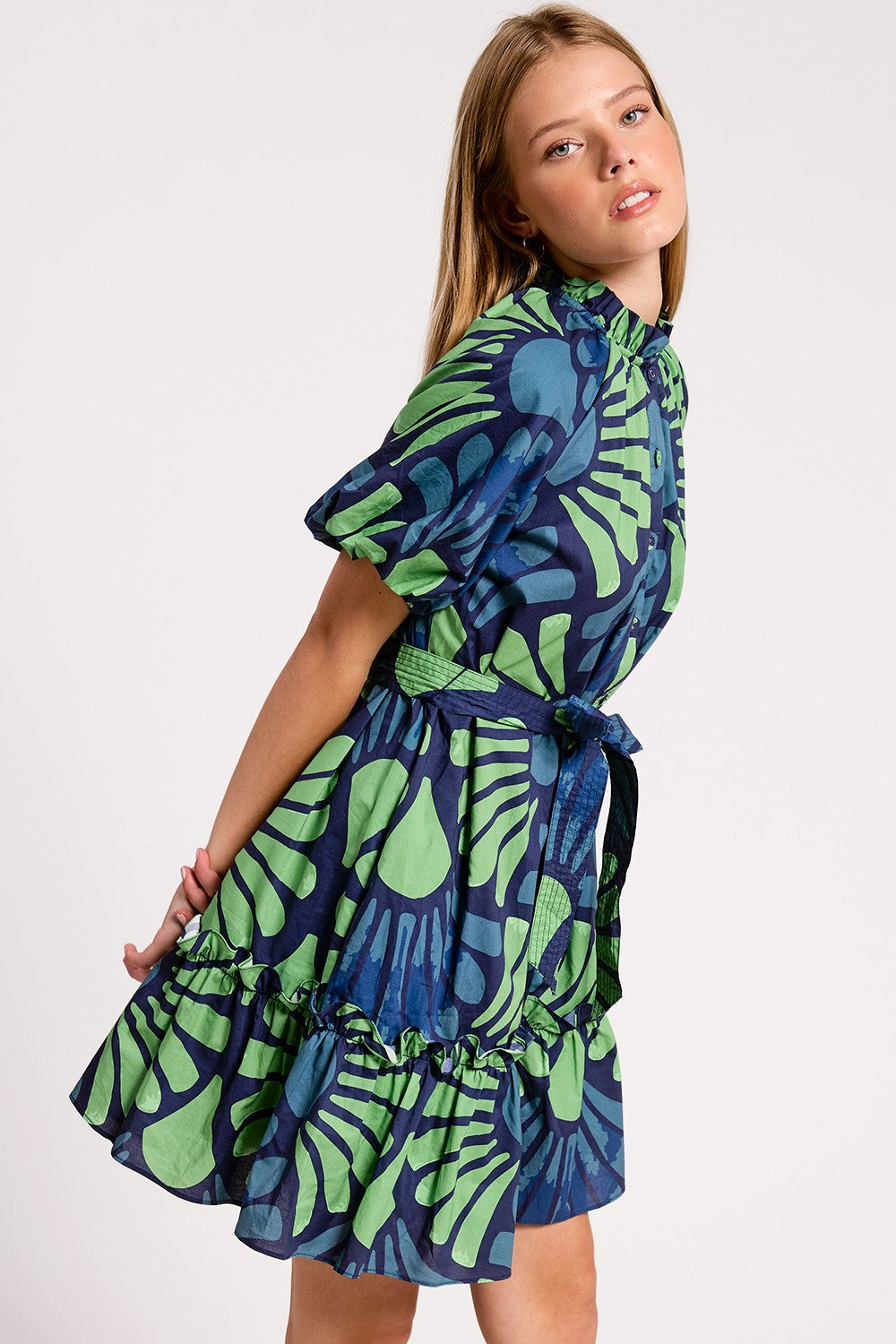 VINTAGE BOTANICA PUFF SLEEVE MINI DRESS