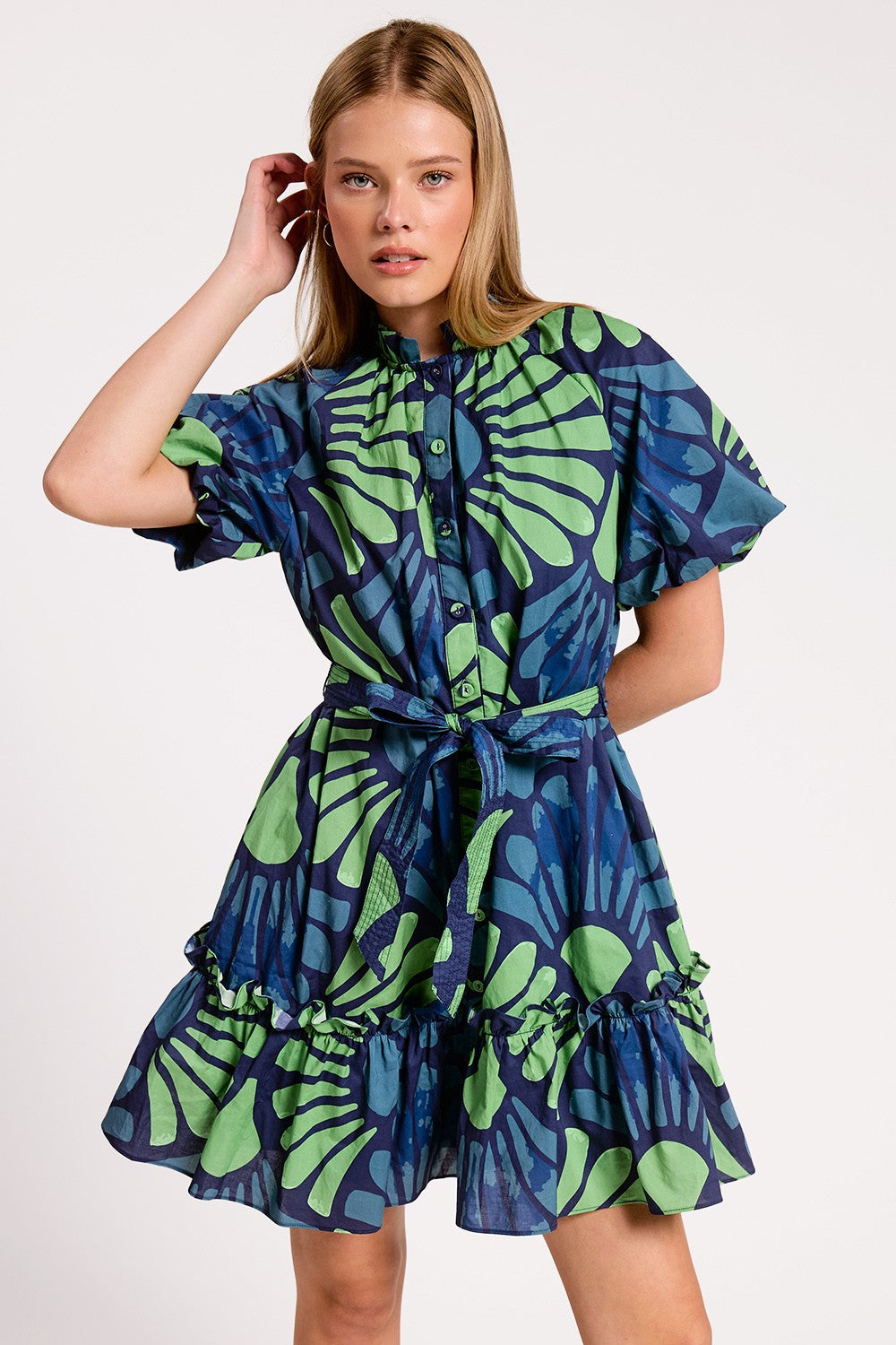 VINTAGE BOTANICA PUFF SLEEVE MINI DRESS