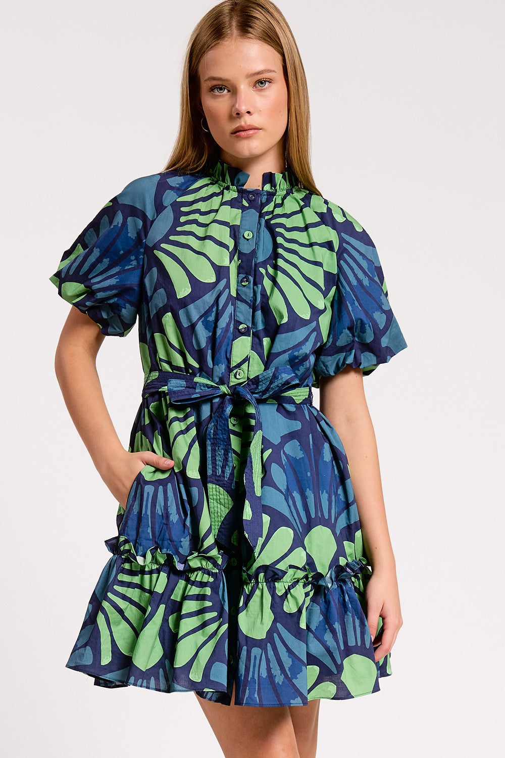 VINTAGE BOTANICA PUFF SLEEVE MINI DRESS