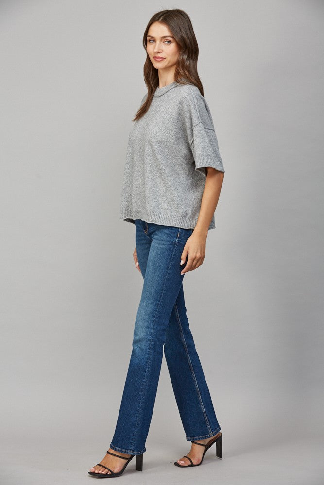 DROP SHOULDER SHORT SLEEVE SWEATER